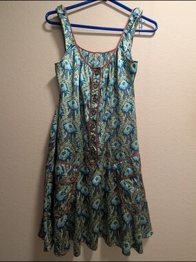 Boho Floral Silk Peacock Blue-Green Sundress